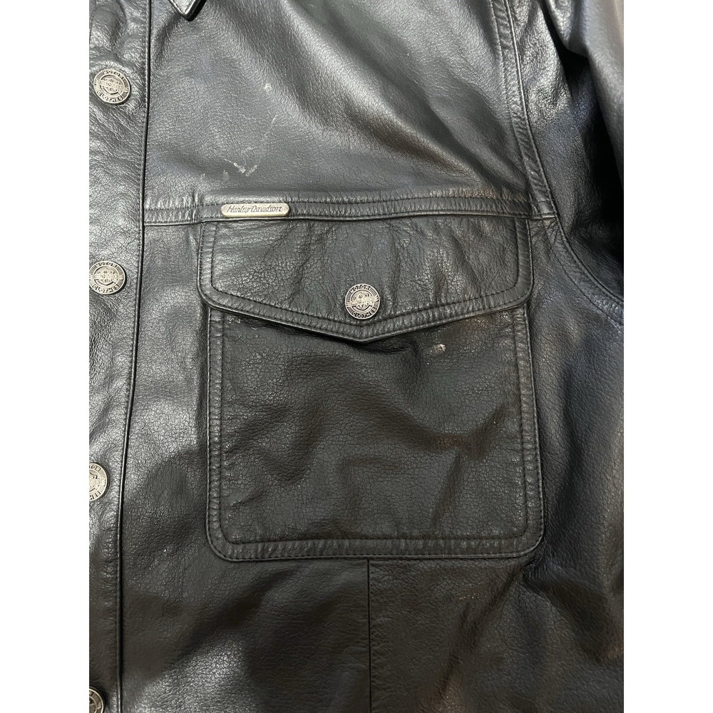 Harley Davidson Leather Jacket Mens M Black Cowhide Snap Button USA Biker - Picture 2 of 9